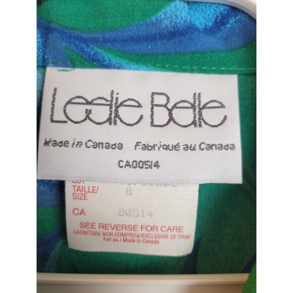 NWT Vtg Leslie Belle Shell buttons Green Blue Botanical Dress & Shirt Size 8 - Picture 3 of 16